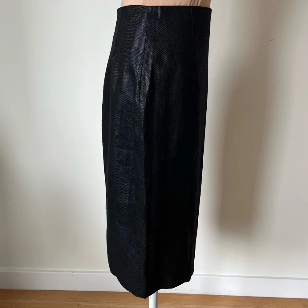 Ralph Lauren Purple Label Textured Black Midi Linen Cotton Pencil Skirt EUC Sz 8
